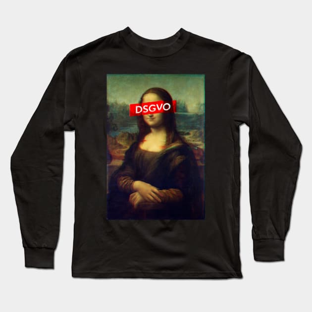 Glitch Art - Mona Lisa Basic Data Protection Regulation Long Sleeve T-Shirt by Quentin1984